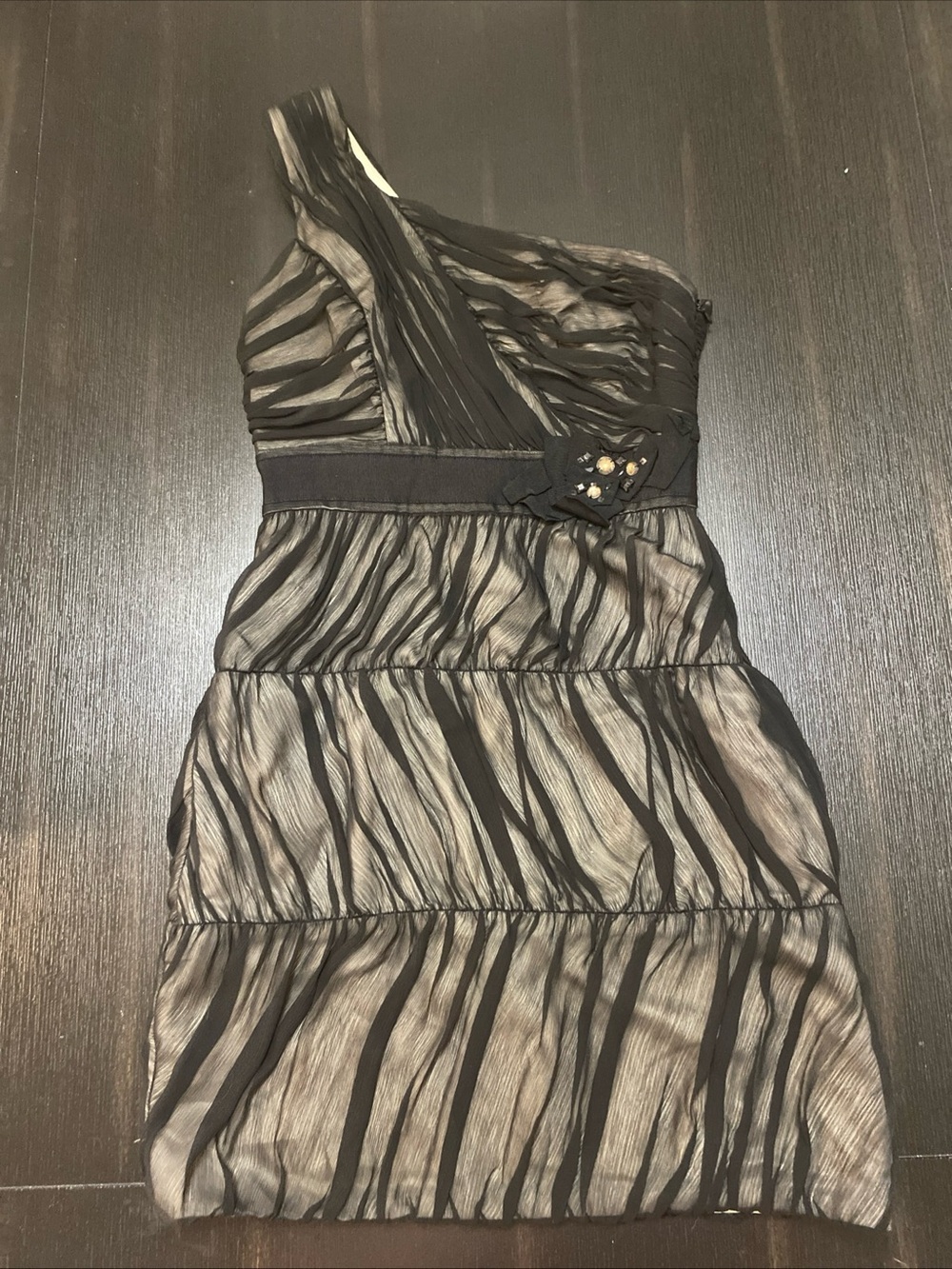 Max & Cleo One-Shoulder Black Tiered Cocktail Dress